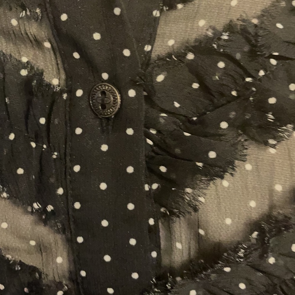 FREE PEOPLE women’s polka dot sheet RUFFLED button up blouse whtite black Small - Picture 6 of 11